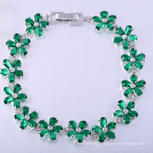 Green stone flower cubic zirconia brass bracelets christmas gift